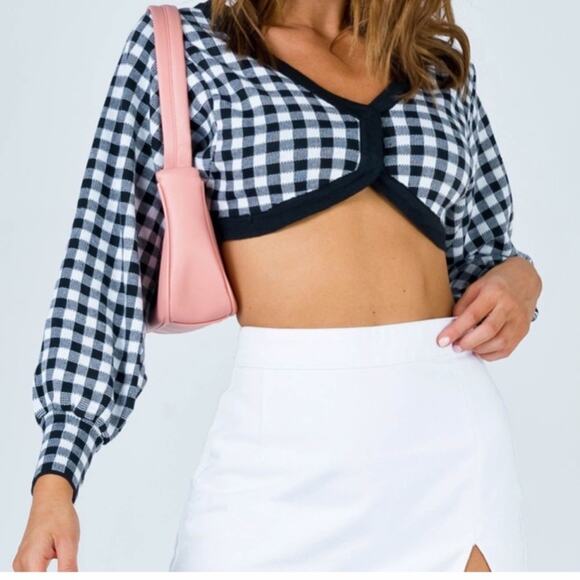 Princess Polly Rosalie Black Gingham Cropped Sweater - Picture 1 of 8